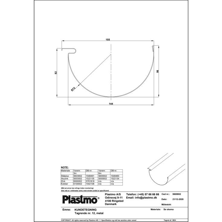 Plastmo tagrende nr. 12 - 3 meter, aluzink