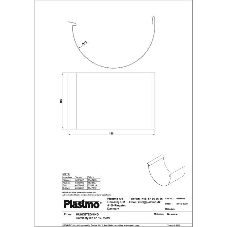Plastmo samlestykke nr. 12 , aluzink