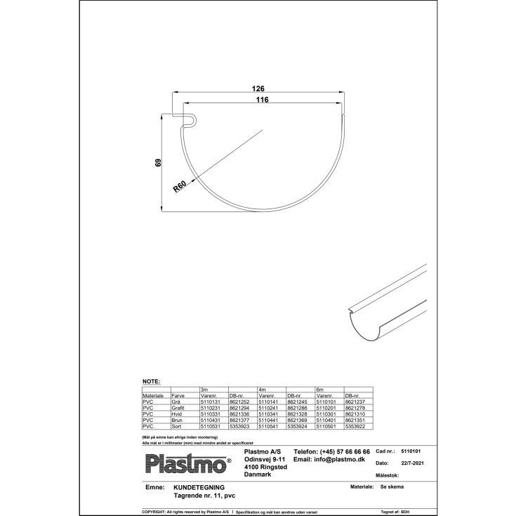 Plastmo tagrende nr. 11 - 6 meter, grå