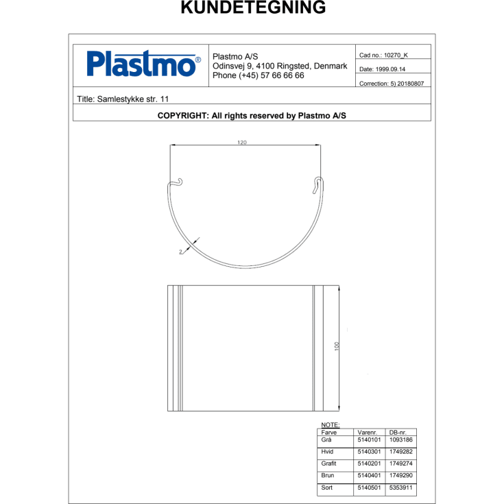 Plastmo samlestykke i hvid til tagrende nr. 11