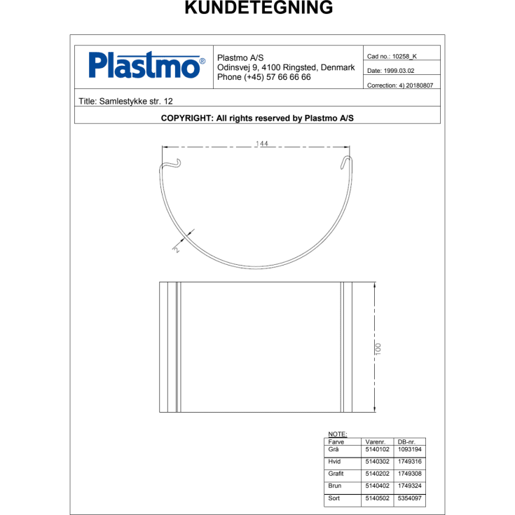 Plastmo samlestykke i hvid til tagrende nr. 12
