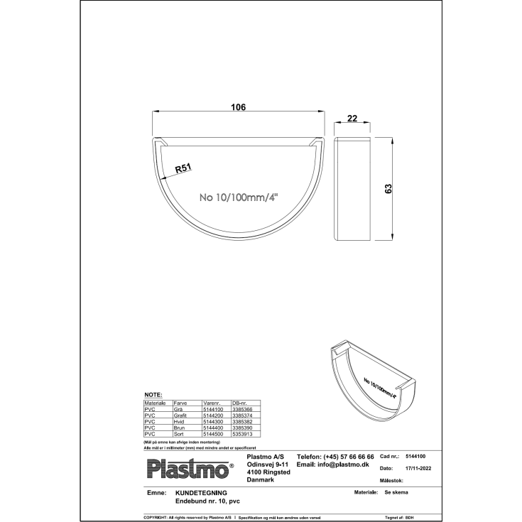 Plastmo endebund nr. 10, hvid