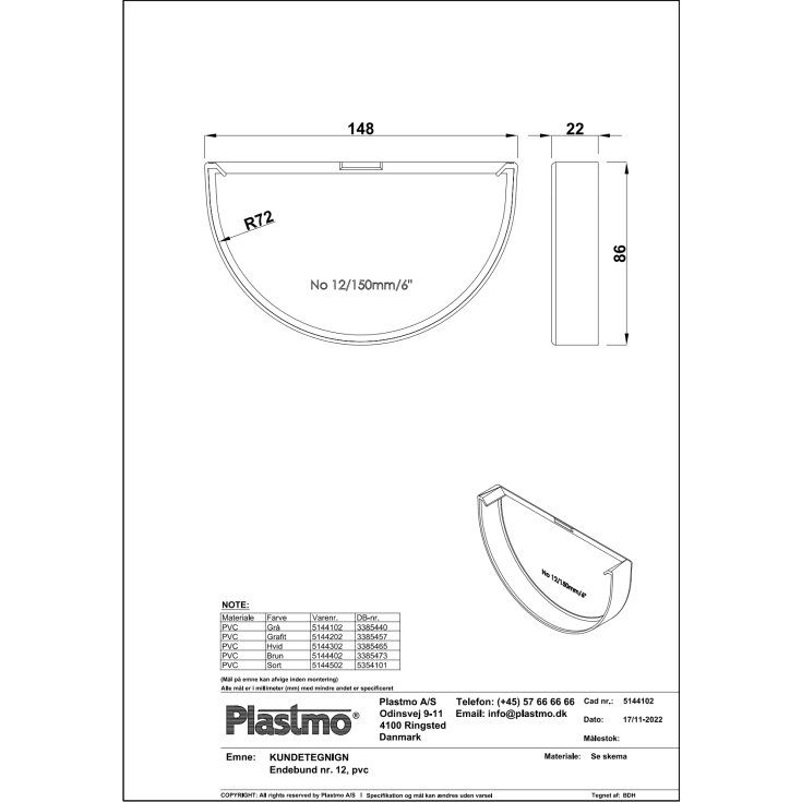 Plastmo endebund nr. 12, hvid
