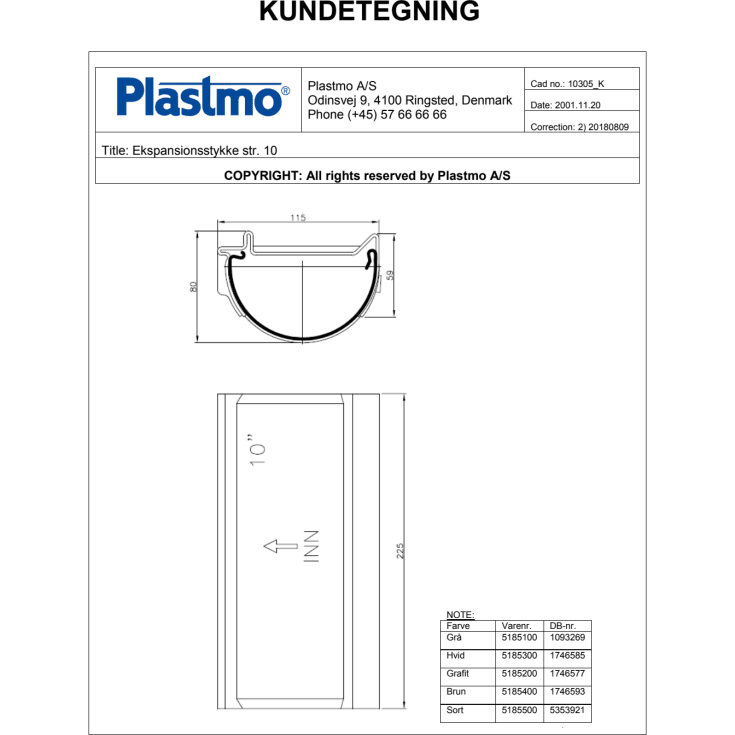 Plastmo ekspansionsstykke nr. 10, grå