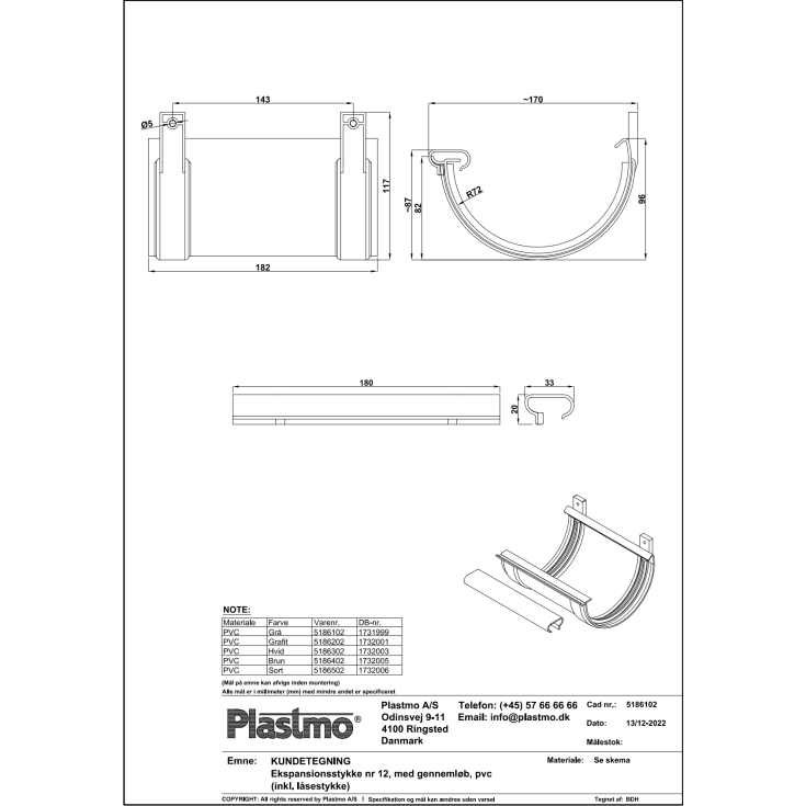 Plastmo ekspansionsstykke nr. 12, grå
