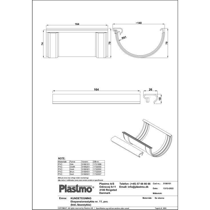 Plastmo ekspansionsstykke nr. 11, grå