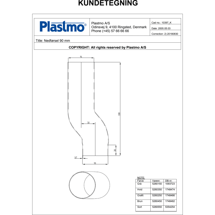 Plastmo nedførsel 90 mm, grå