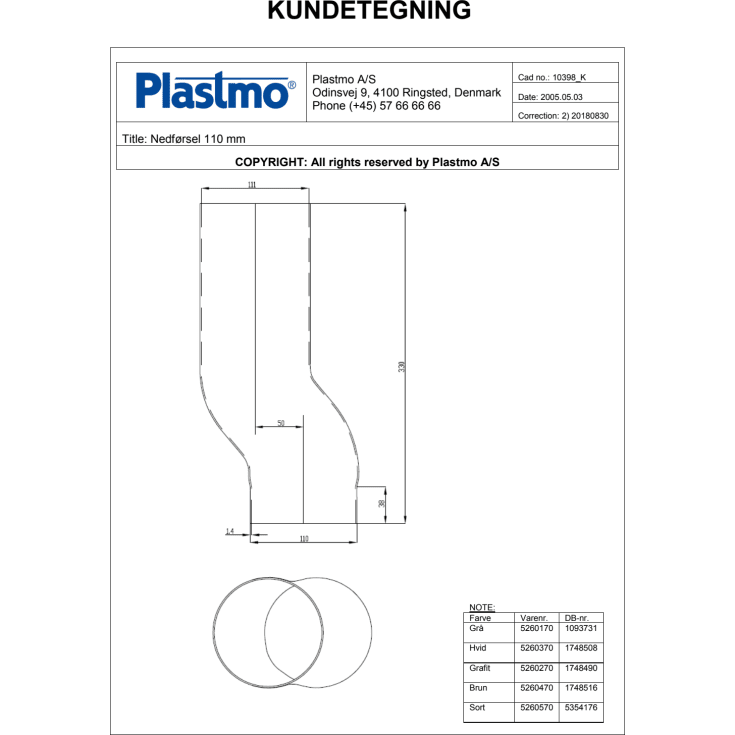 Plastmo nedførsel 110 mm, hvid