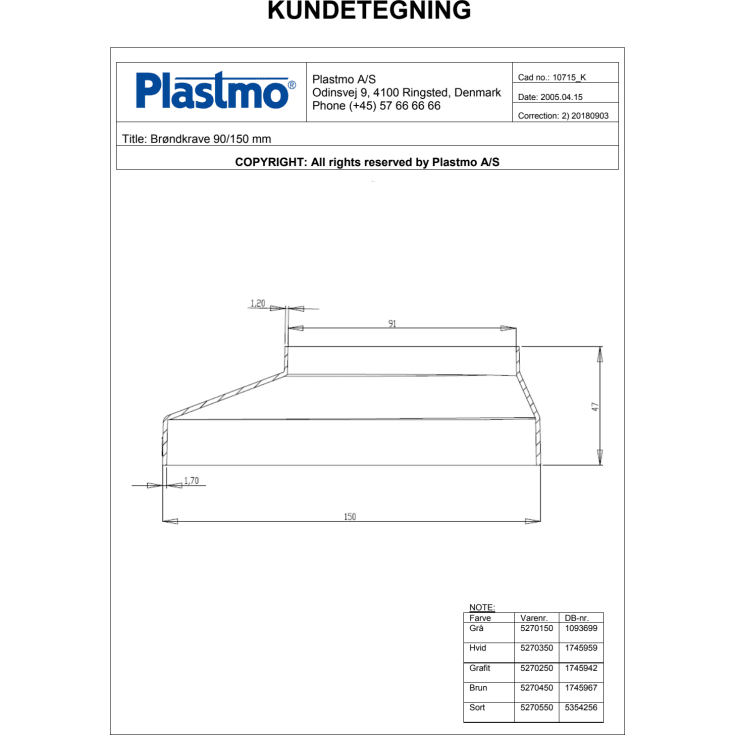 Plastmo brøndkrave i sort med nedløb Ø90 x 150 mm