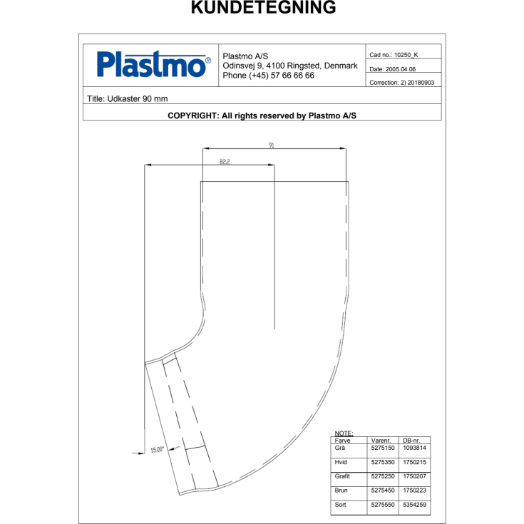Plastmo udkaster 90 mm, sort