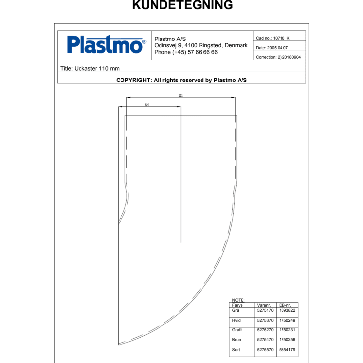 Plastmo udkaster 110 mm, sort