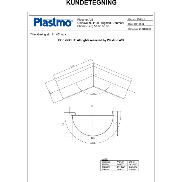 Plastmo Stål Plus udvendig gering til tagrende nr. 11