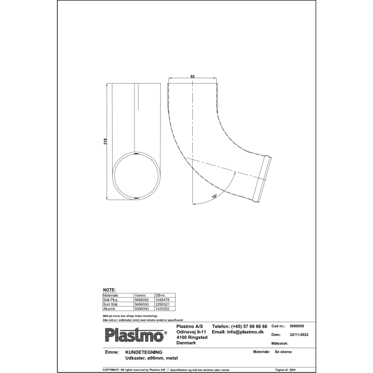 Plastmo udkaster 90 mm, stål plus