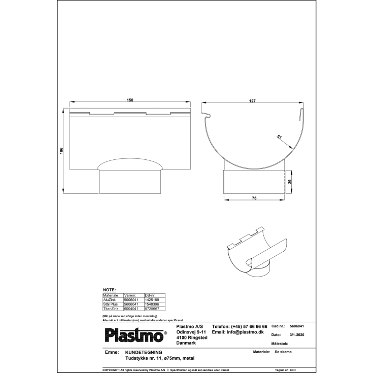 11" x 75 mm tut sinkplast