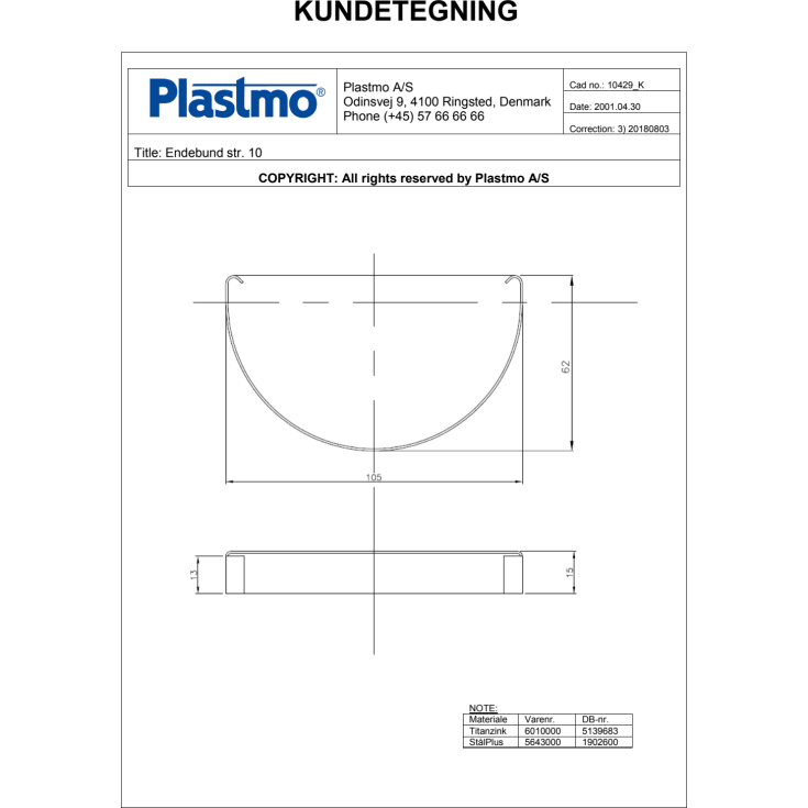 Plastmo endebund nr. 10, zink