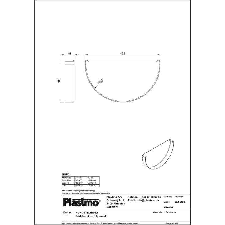 11" Endehette Sink Plastmo