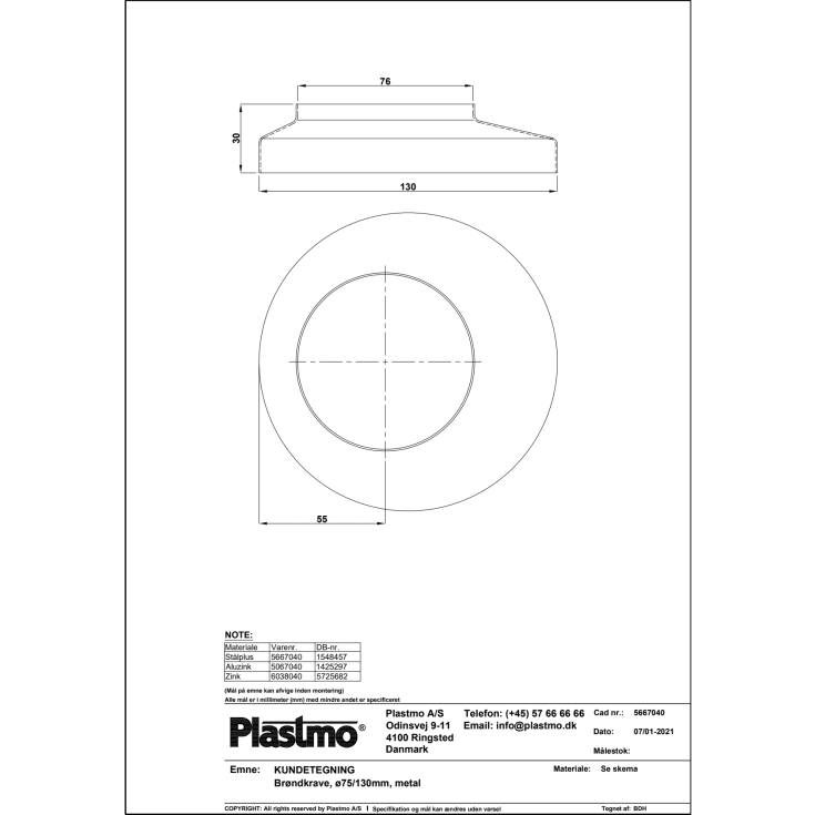 75 x 130 mm Kummansjett Sink Plastmo