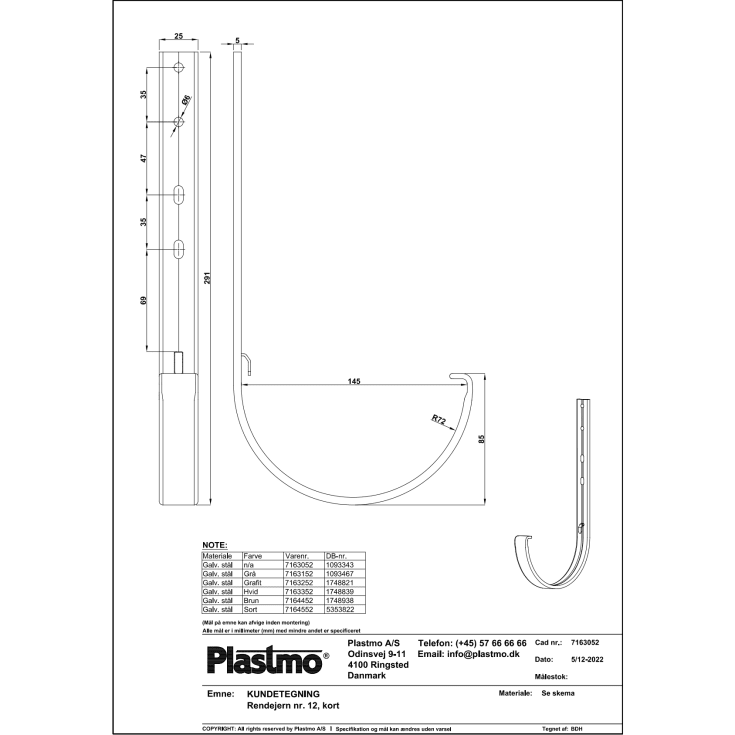 Plastmo rendejern nr. 12, kort, galvaniseret