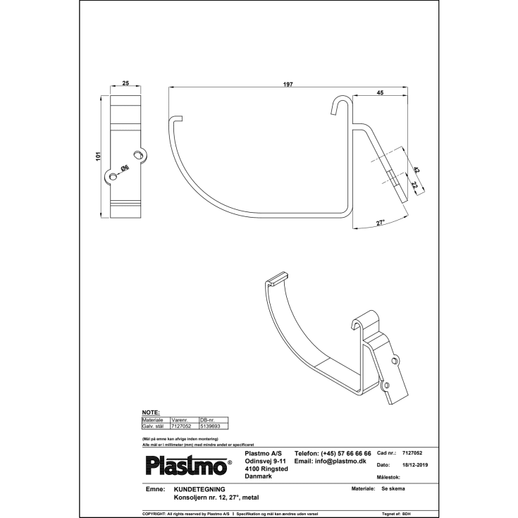 Plastmo konsoljern nr. 12, 27 grader, galvaniseret