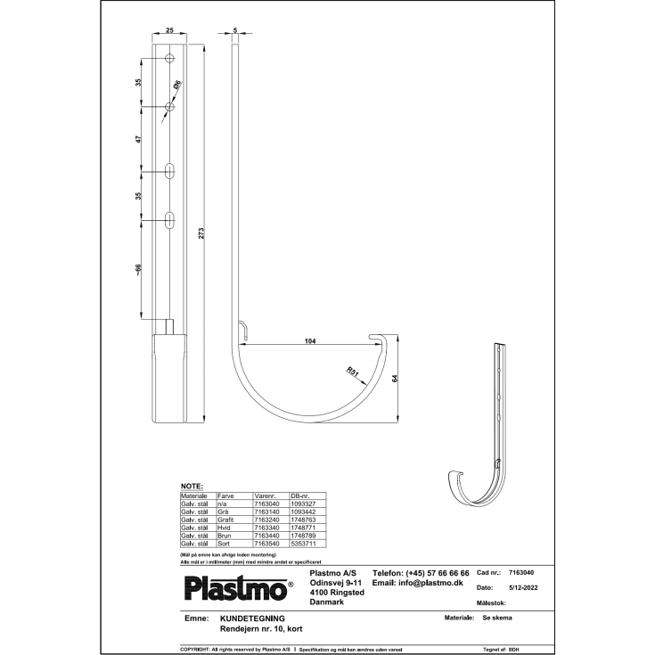 Plastmo rendejern nr. 10, kort, sort