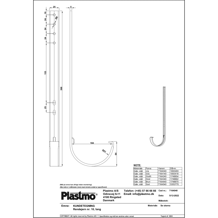 Plastmo rendejern nr. 10, lang, galvaniseret