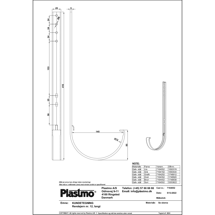 Plastmo rendejern nr. 12, lang, galvaniseret