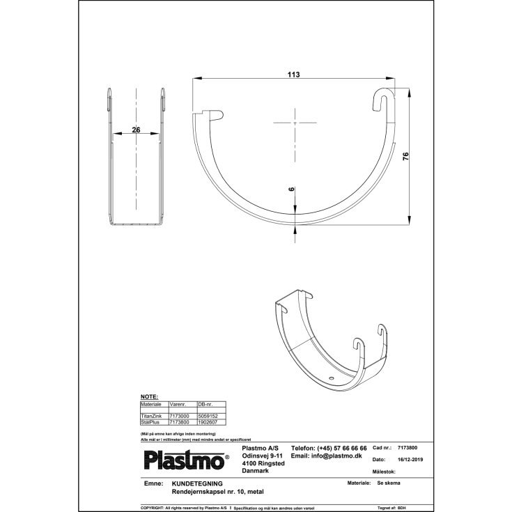 Plastmo rendejernskapsel nr. 10, zink