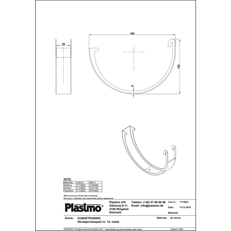 Plastmo rendejernskapsel i zink til tagrende nr. 12