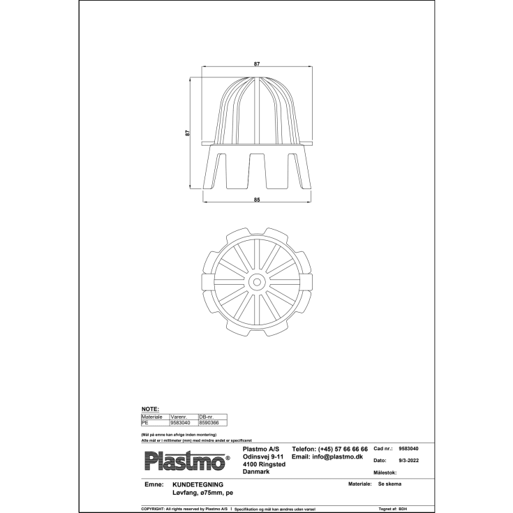 Plastmo løvfanger Ø75mm