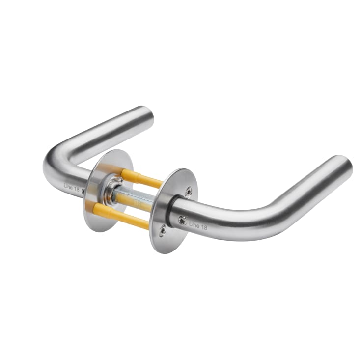 Randi 7021 Line18 dörrhandtag, L-format, borstat rostfritt stål