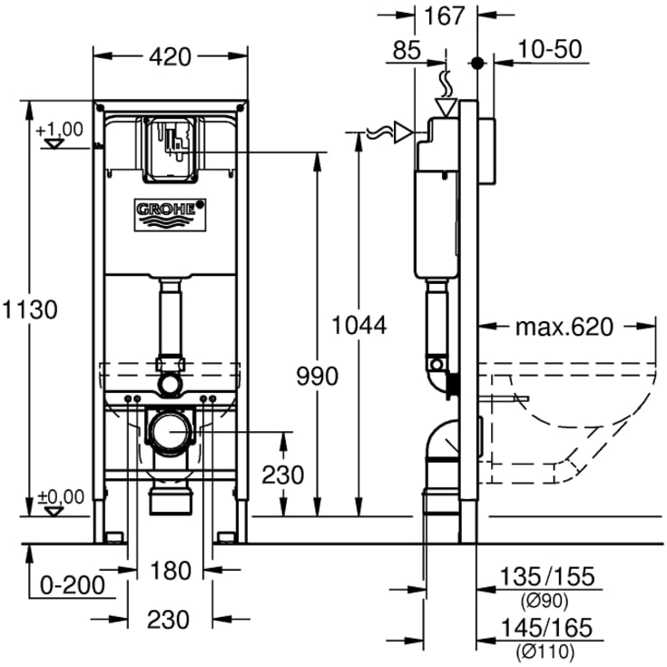 Grohe Rapid SL innbyggingssisterne, 113 cm