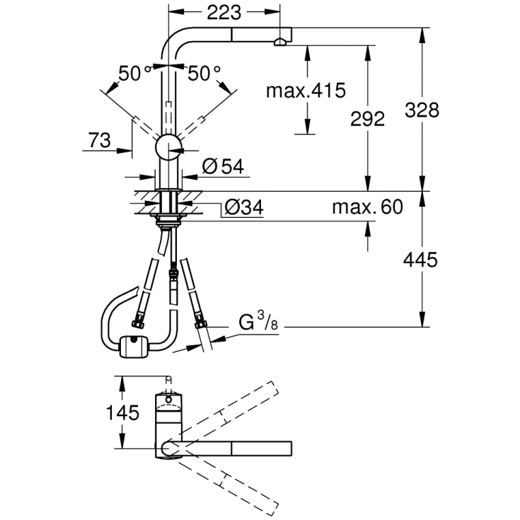 Grohe Minta køkkenarmatur, udtrækstud, krom