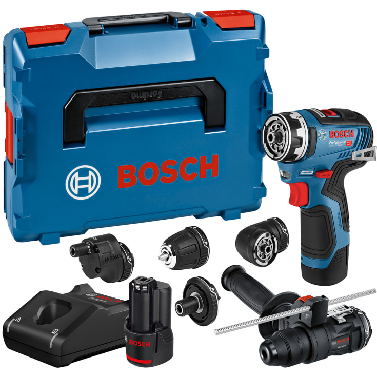 Bosch FlixiClick maskine GSR12V-35FC, 5 x fortsats, 2 x 3,0 Ah