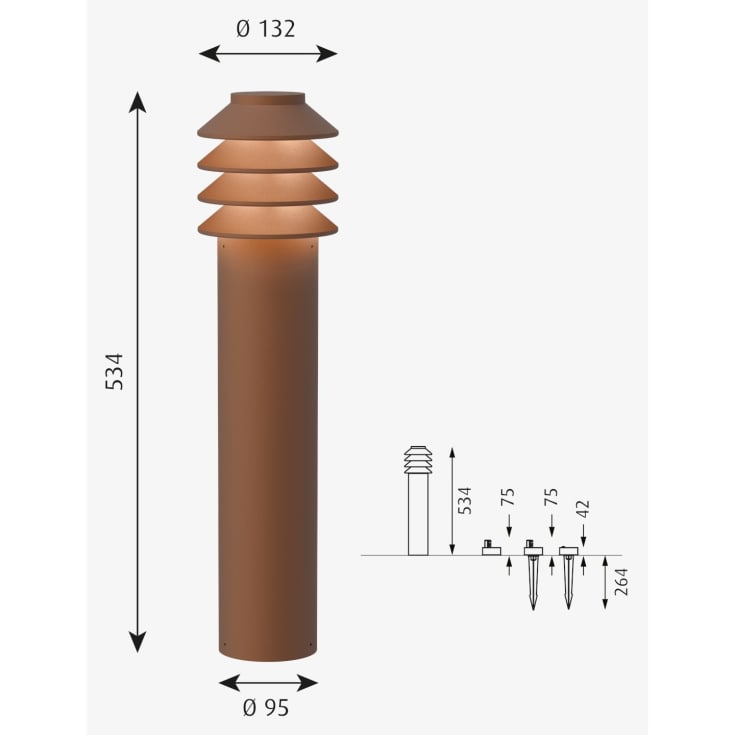 Louis Poulsen Bysted Garden trädgårdslampa, 2700K, bas, corten, håg