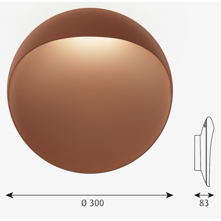 Louis Poulsen Flindt udendørs væglampe, 2700K, corten, Ø30 cm