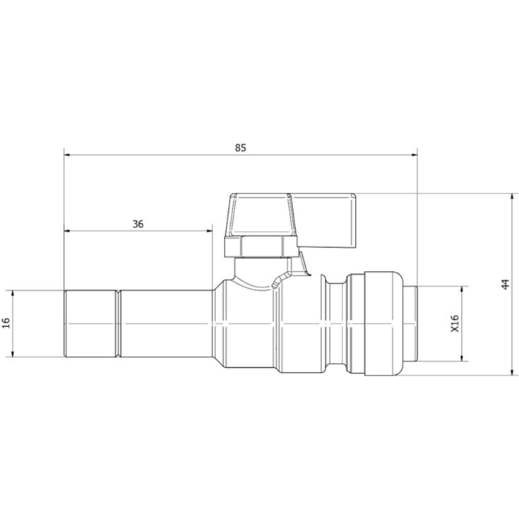 LK Systems PushFit kulventil, 16 mm