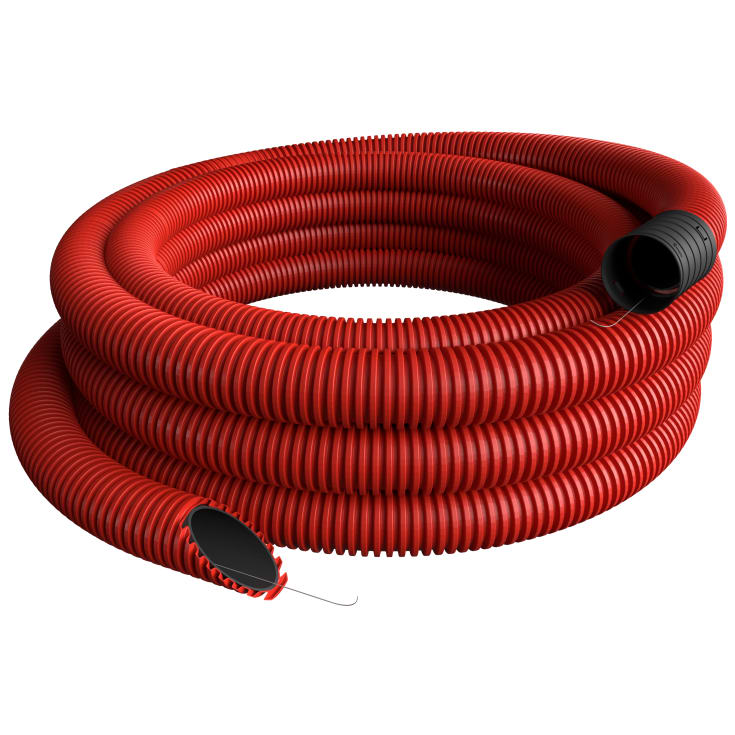 25 meter EVOCAB FLEX 160/136 mm PE-kabelrør m/mf., korr./glat, 25 m, rød