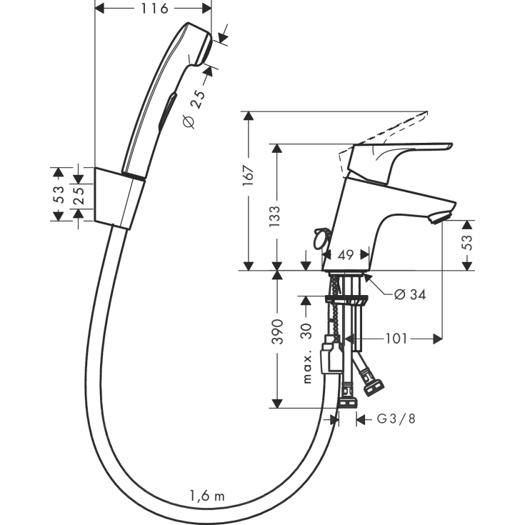 Hansgrohe focus bidetsett, krom