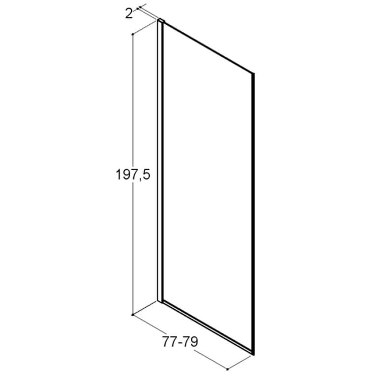 Dansani Match dusjvegg, modell D, 77 cm, klart glass, satin profil