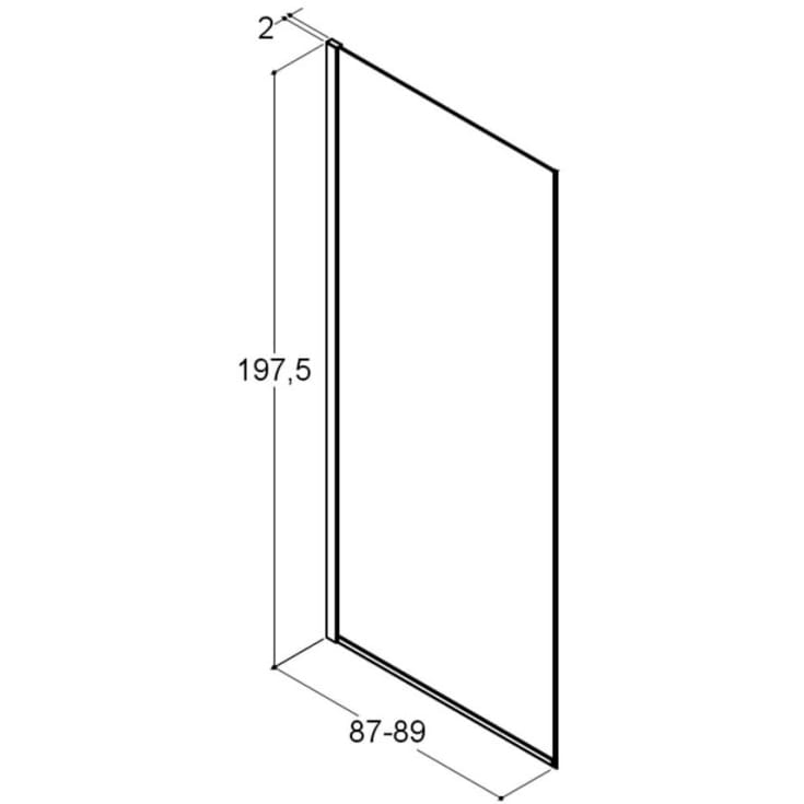 Dansani Match brusevæg, model D, 87 cm, klart glas, satin profil