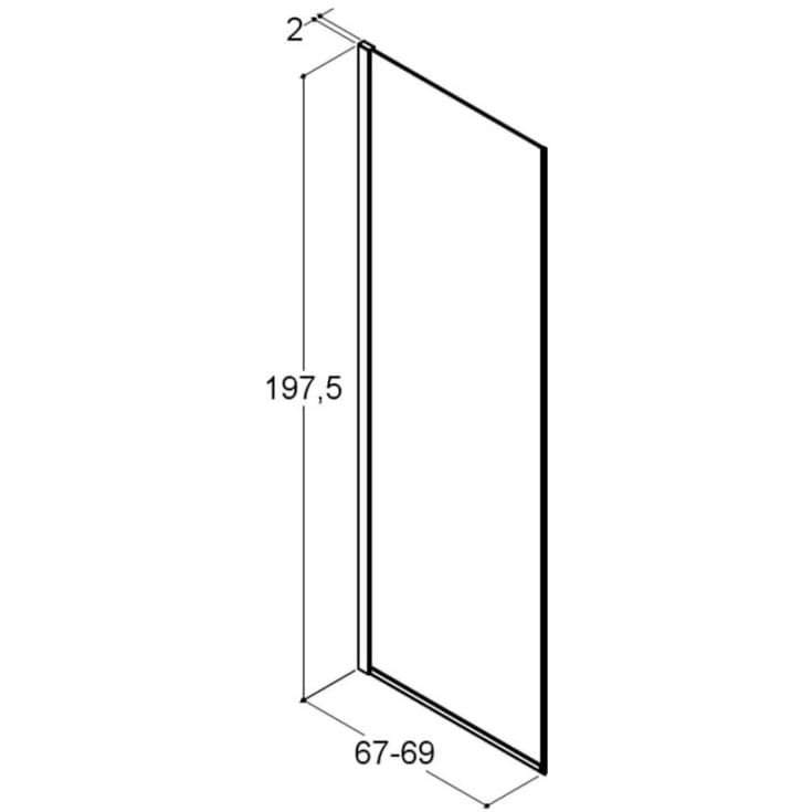 Dansani Match brusevæg, model D, 67 cm, frostet glas, satin profil