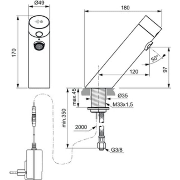 Ideal Standard Sensorflow håndvaskarmatur, berøringsfri, sort