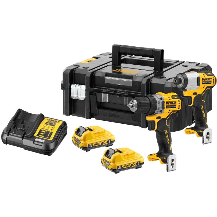 DeWalt 12V XR DCK2110L2T-QW drill- og skrumaskin kombisett, 2 stk 12V x 3.0 Ah