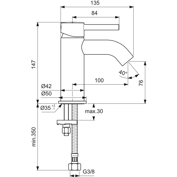Ideal Standard Ceraline håndvaskarmatur, krom
