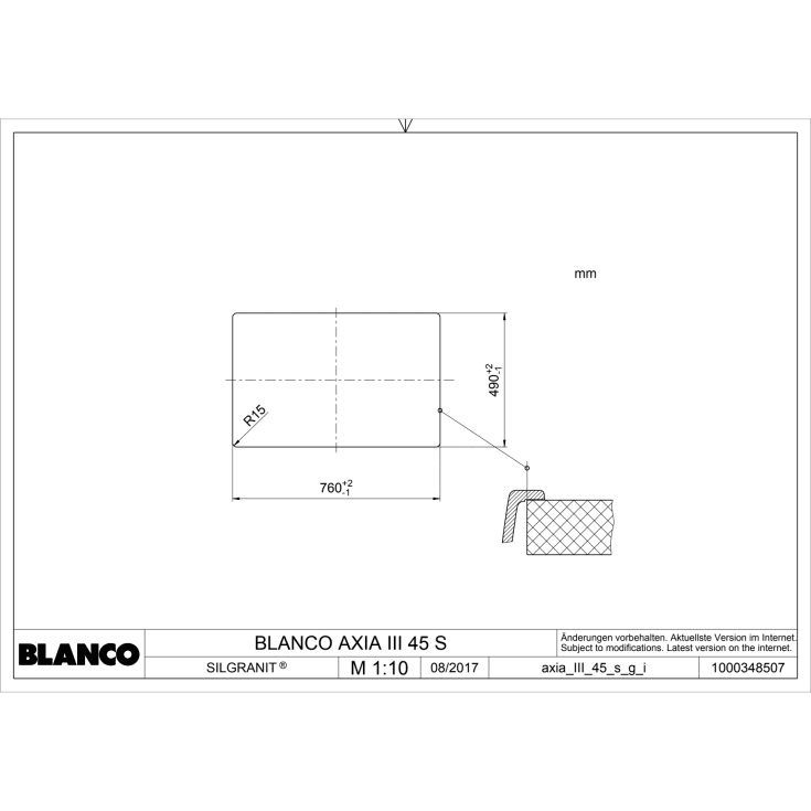 Blanco Axia III 45S MXI diskbänk, 78x51 cm, vit