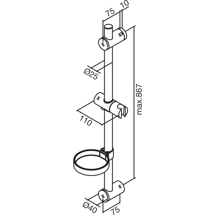 Damixa Vario dusjstang maks 867 mm