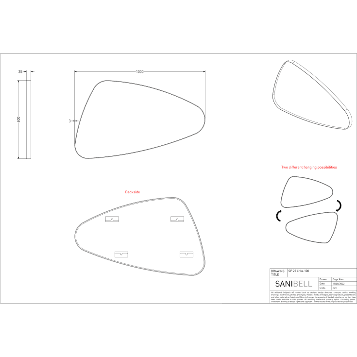Sanibell Ink SP22 spejl, venstre, hvid, 100x60 cm