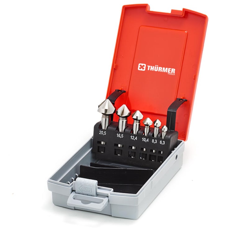 Forsænkersæt HSS, 90º, 6,3-20,5 mm, 6 dele