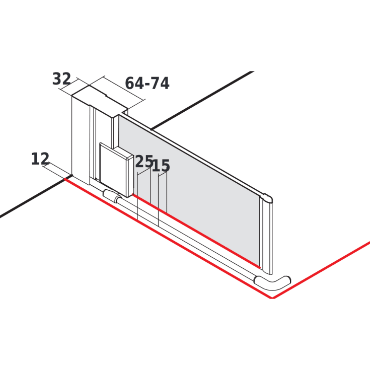 Kermi Raya 1WR duschdörr, 86,8 cm, höger, till nisch eller TWD, klart glas, aluminium profil