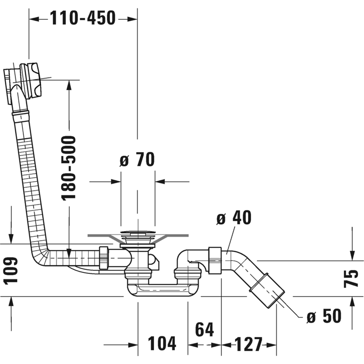 Duravit af- og overløbssæt, 70 cm, krom